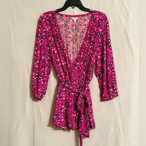 NWT Crown & Ivy Vibrant Pink Animal Print Blouse Size 1X